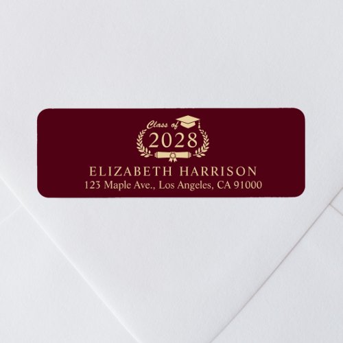 Elegant Burgundy Gold Graduation Return Address Label