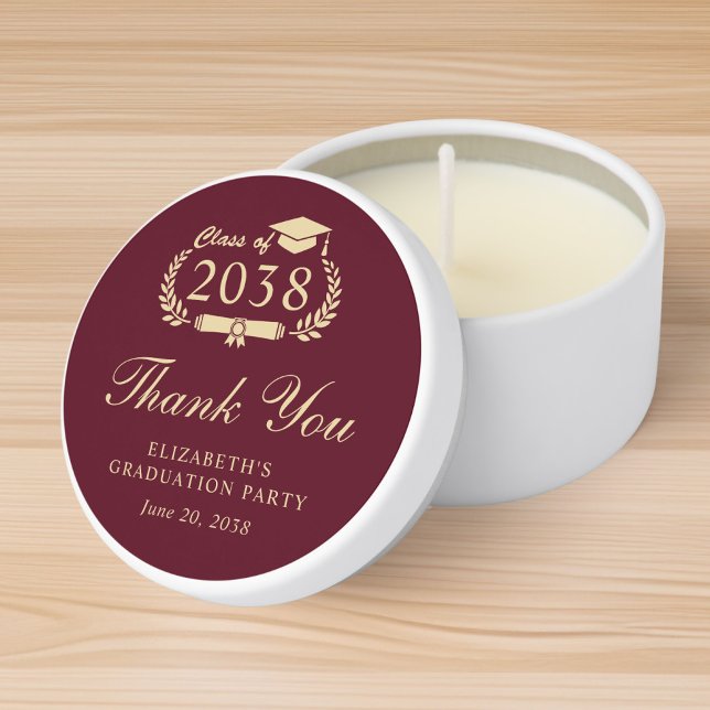 Elegant Burgundy Gold Graduation Thank You Mini Candle Favors (Creator Uploaded)