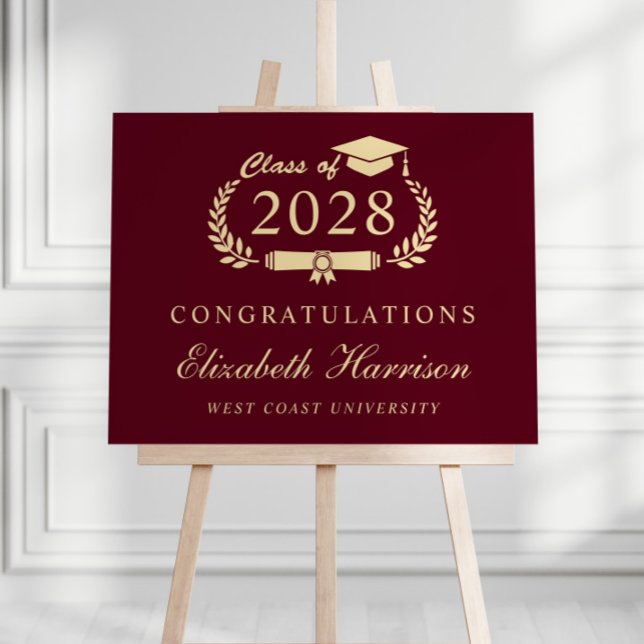 Elegant Burgundy Gold Graduation Welcome Foam Board (Creator Uploaded)
