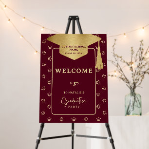 Elegant Burgundy Gold Graduation Welcome Sign