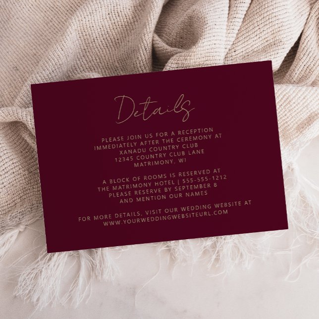 Elegant Burgundy Gold Handwriting Wedding Enclosure Card (Creator Uploaded)