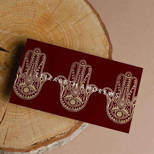 Elegant burgundy gold henna hamsa hand of Fatima  Business Card