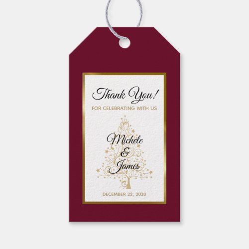 Elegant Burgundy Gold Holiday Winter Wedding Gift Tags