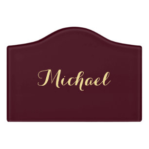 Elegant Burgundy Gold Kids Girls Boys Nursery Room Door Sign