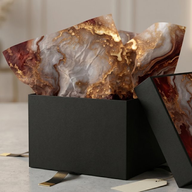 Elegant Burgundy Gold Liquid Marble Agate Abstract Tissue Paper (Creator Uploaded)