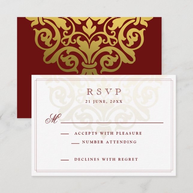 Elegant Burgundy Gold Mandala Indian Wedding RSVP (Front/Back)