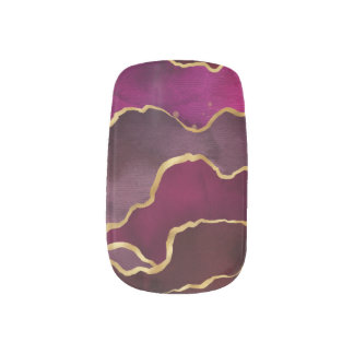 Elegant Burgundy Gold Marble Minx Nail Art