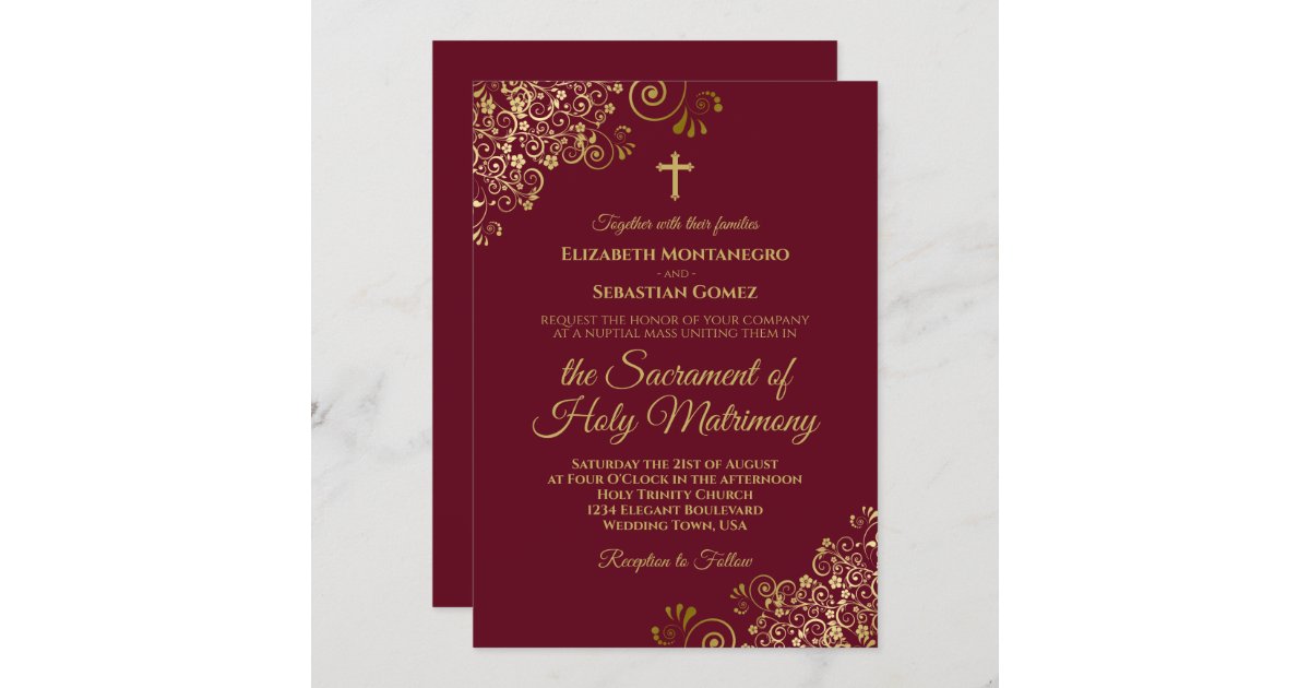 Vintage Monogram Wedding Invitation Suite for Burgundy Wedding Theme