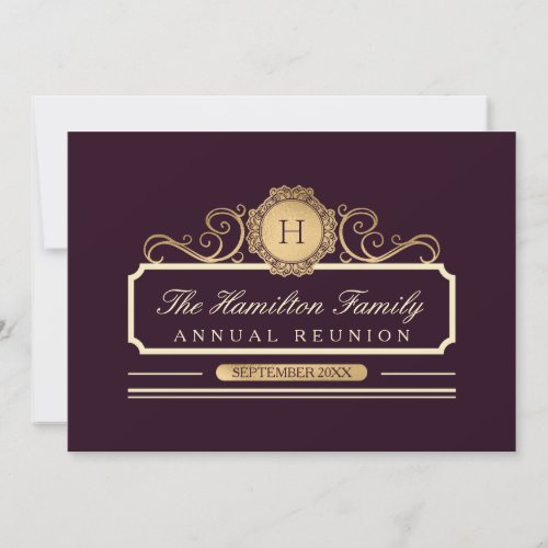 Elegant Burgundy Gold Monogram Family Reunion