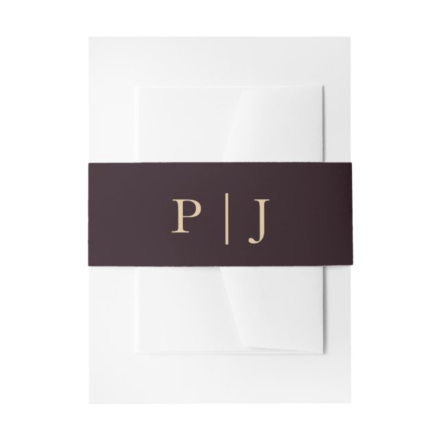 Elegant Burgundy Gold Monogram Wedding Invitation Belly Band (Front Example)