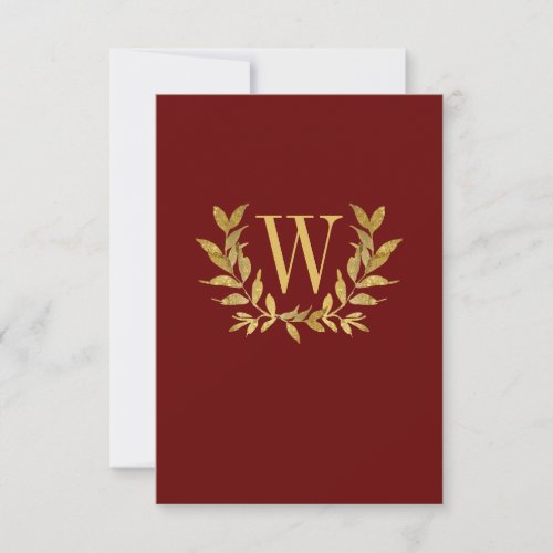 Elegant Burgundy Gold Monogram Wedding Thank You Card