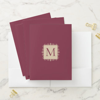 Elegant Burgundy & Gold Monogrammed Pocket Folder