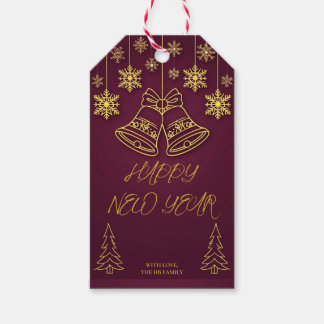 Elegant Burgundy & Gold New Year Gift Tag | Festiv