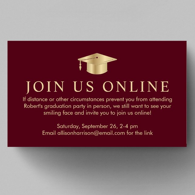 Elegant Burgundy Gold Online Graduation Party Enclosure Card (Creator Uploaded)