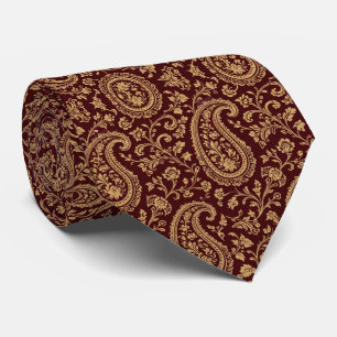 Elegant Burgundy Gold Paisley Neck Tie