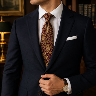Elegant Burgundy Gold Paisley Neck Tie