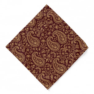Elegant Burgundy Gold Paisley Pocket Square Bandana