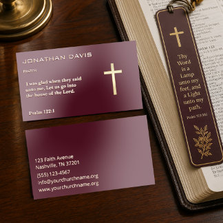 Elegant Burgundy Gold Pastor Ministry Foil Business Cards