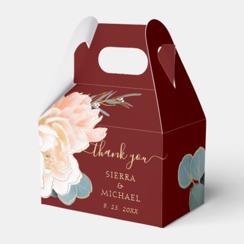 Elegant Burgundy Gold Peach Cream Floral Wedding Favor Boxes