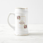 Elegant Burgundy Gold Pink Floral Bridesmaid Beer Stein<br><div class="desc">This modern and elegant beer mug can be personalized with the name and monogram initial of your maid of honor, bridesmaid, mother of the bride, mother of the groom, or anyone else in your wedding party. Features an elegant array of burgundy and blush pink watercolor floral bouquet with sketches faux...</div>