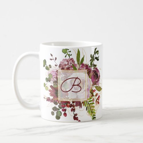 Elegant Burgundy Gold Pink Floral Bridesmaid Coffee Mug