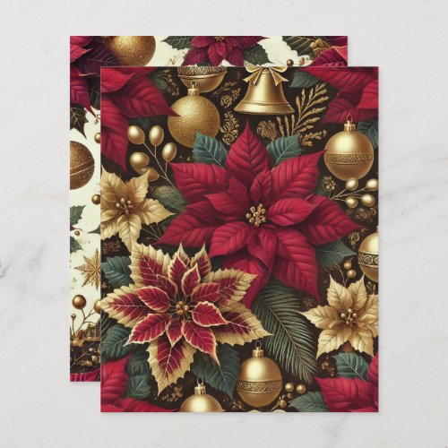 Elegant Burgundy &amp; Gold Poinsettia Scrapbook Paper