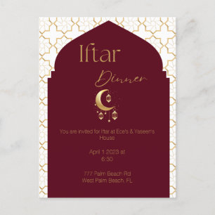 Elegant Burgundy & Gold Ramadan Iftar Invitation Postcard