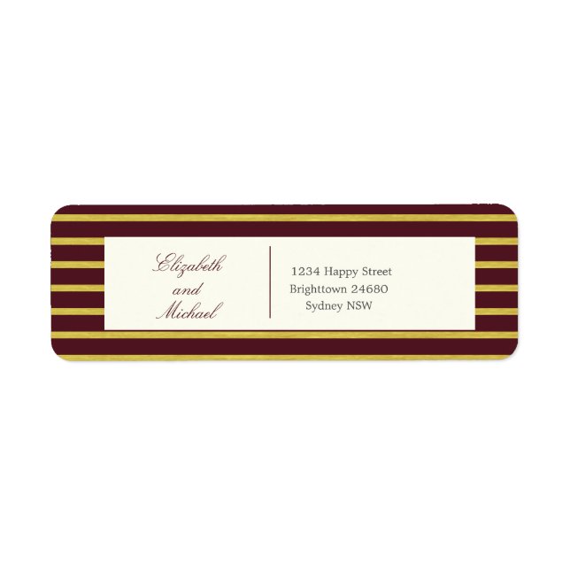 Elegant Burgundy Gold Return Address Label (Front)