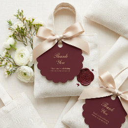 Elegant Burgundy Gold Script Wedding Thank You  Favor Tags