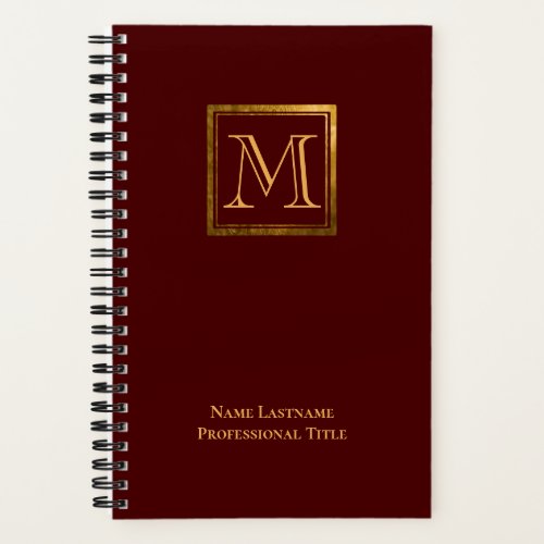 Elegant Burgundy Gold Square Monogram Checklist Notebook