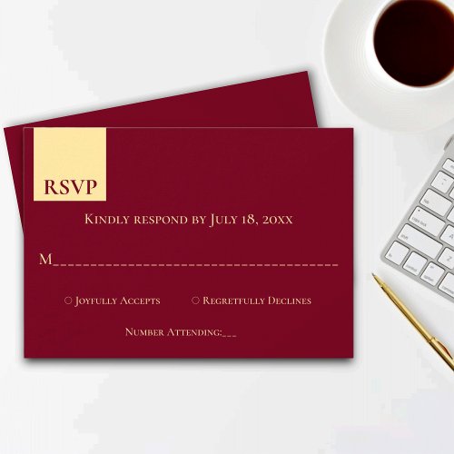 Elegant Burgundy Gold Typography Classy Wedding RSVP Card