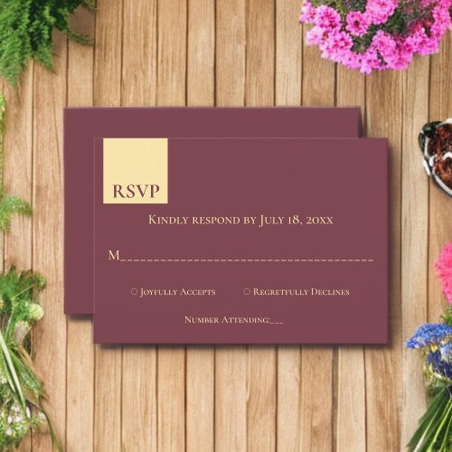 Elegant Burgundy Gold Typography Luxury Wedding RSVP Card