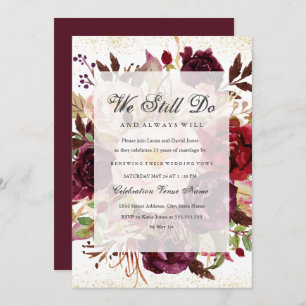 Elegant Burgundy Gold Vow Renewal Anniversary Invitation