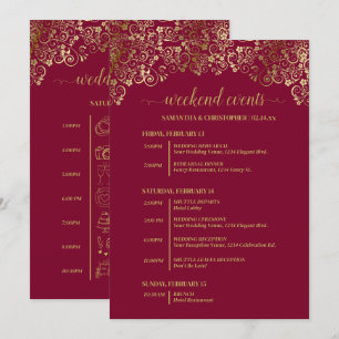 Elegant Burgundy & Gold Wedding Events & Timeline Program