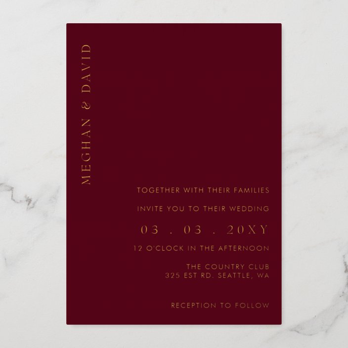 Elegant Burgundy Gold Wedding Foil Invitation