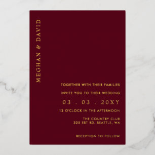 Elegant Burgundy Gold Wedding  Foil Invitation