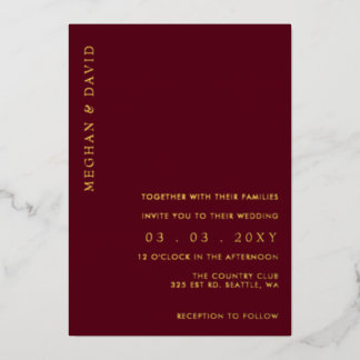 Elegant Burgundy Gold Wedding  Foil Invitation