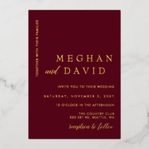 Elegant Burgundy Gold Wedding Foil Invitation