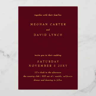 Elegant Burgundy Gold Wedding Foil Invitation