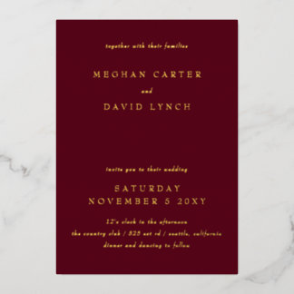 Elegant Burgundy Gold Wedding Foil Invitation