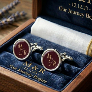 Elegant Burgundy & Gold wedding monogram Cufflinks