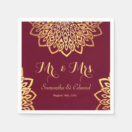 Elegant Burgundy Gold Wedding Napkins