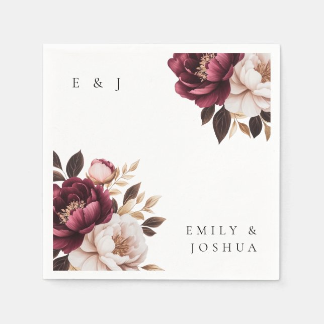 Elegant Burgundy Gold Wedding Napkins (Front)