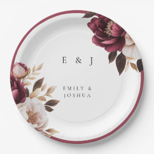 Elegant Burgundy Gold Wedding Paper Plates