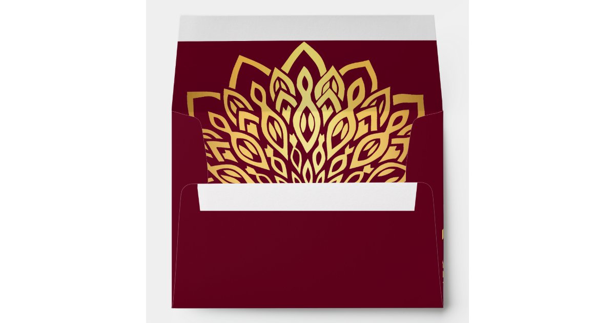 Elegant Burgundy Gold Wedding Return Address Envelope | Zazzle