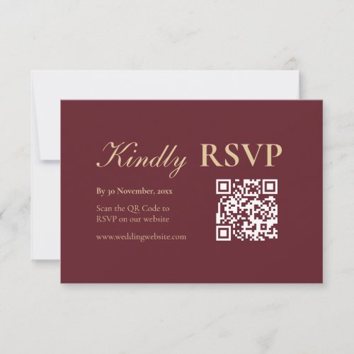 Elegant Burgundy Gold Wedding RSVP with QR Code Card