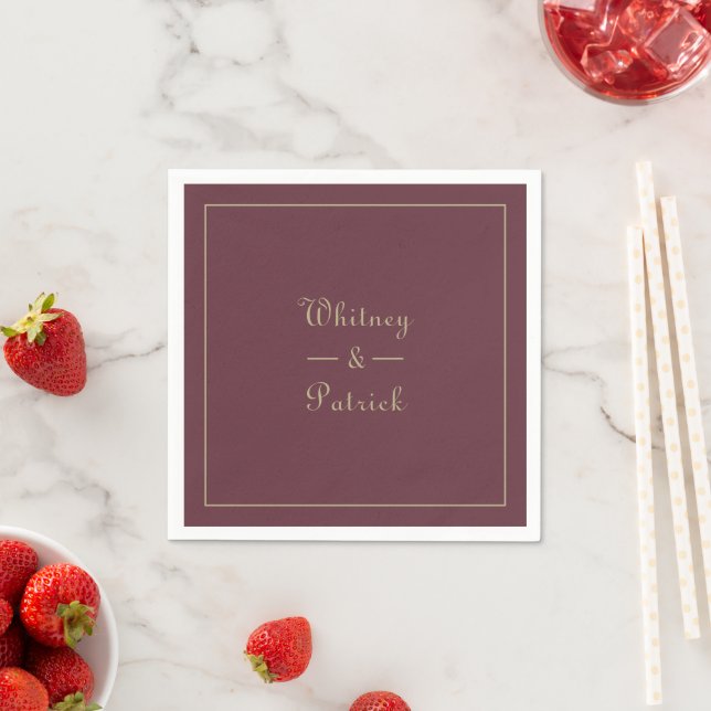 Elegant Burgundy Gold Wedding Script Minimalist Napkins (Insitu)