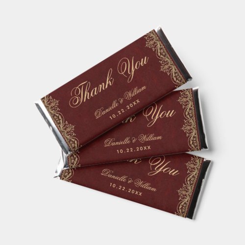 Elegant Burgundy Gold Wedding Thank You Vintage  Hershey Bar Favors