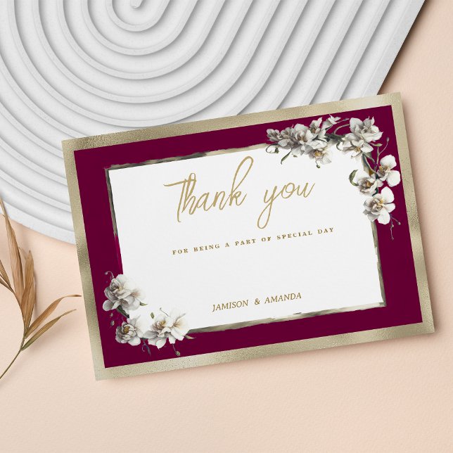 Elegant burgundy gold white orchid Thank You Invitation (Elegant burgundy gold white orchid Thank You )