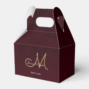 Elegant Burgundy Gold White Wedding Monogram Favor Boxes